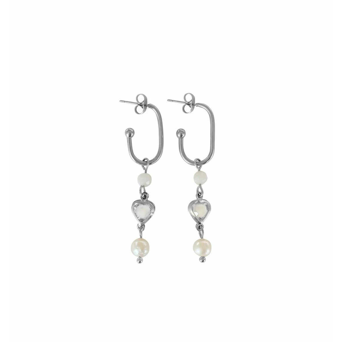 Kristal Hart Oorbellen Zilver met Maansteen & Parel – elegante en betekenisvolle eyecatchers