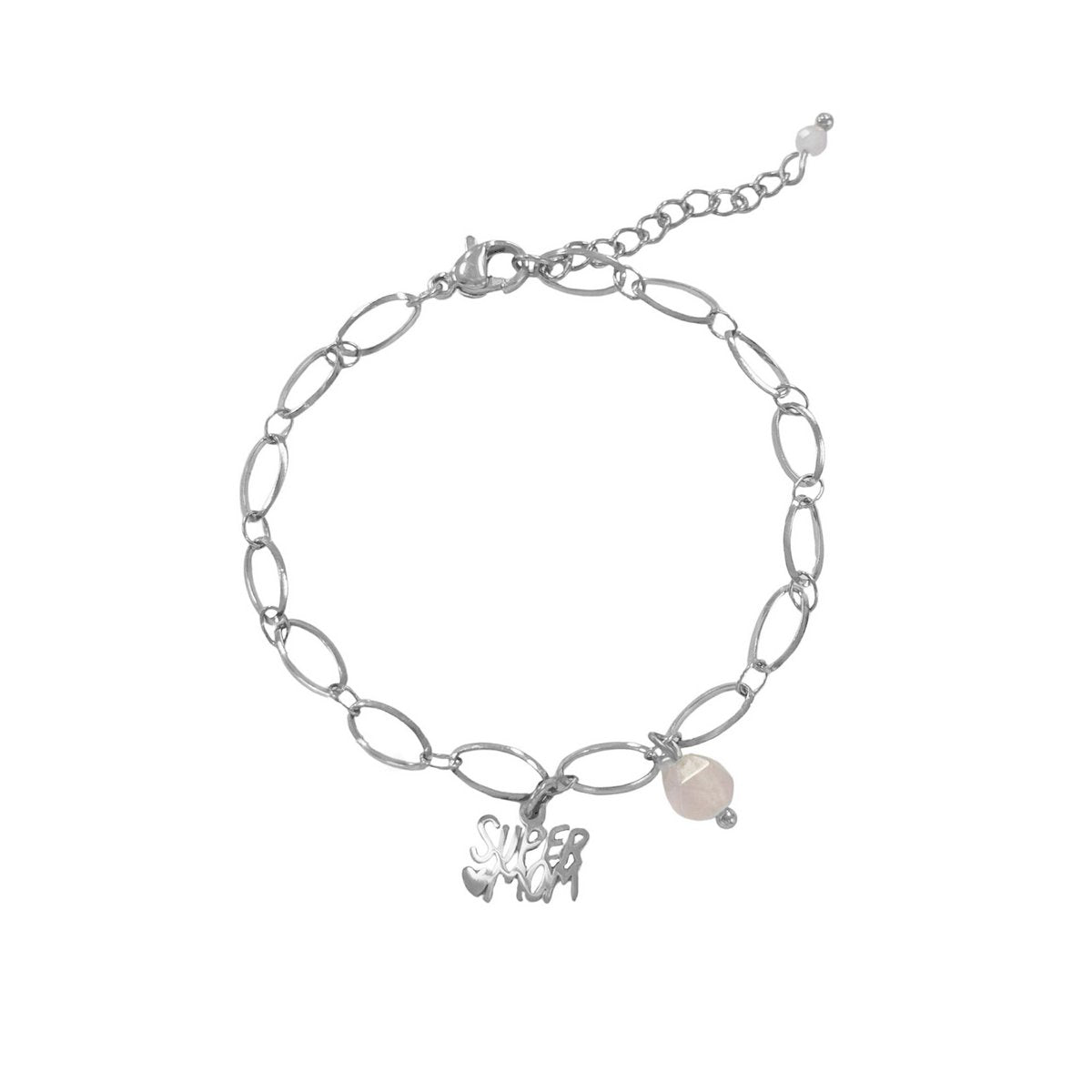 Super Mom Armband Zilver met Rozenkwarts – een liefdevol en krachtig cadeau voor mama