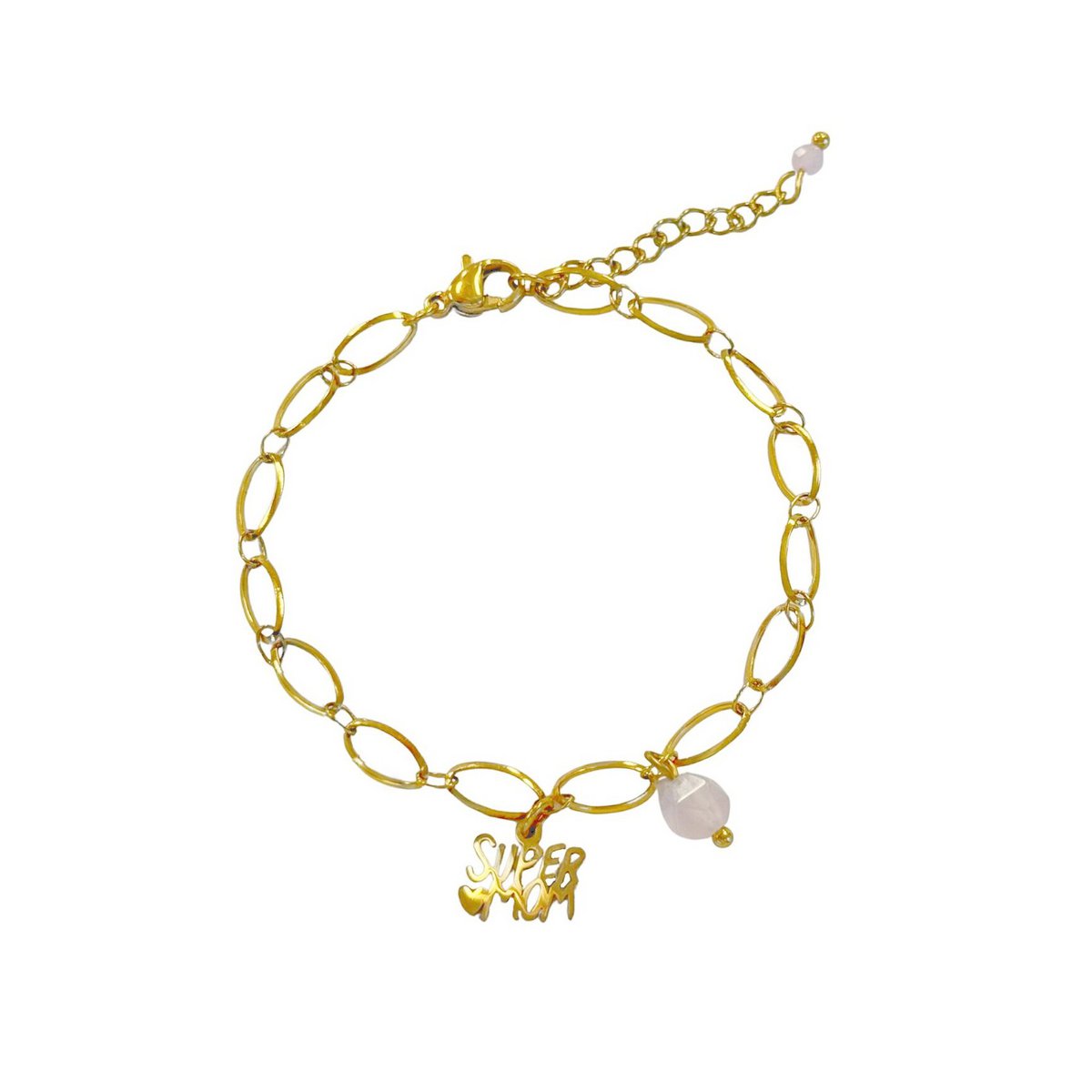 Super Mom Armband Goud met Rozenkwarts – een liefdevol en krachtig cadeau voor mama
